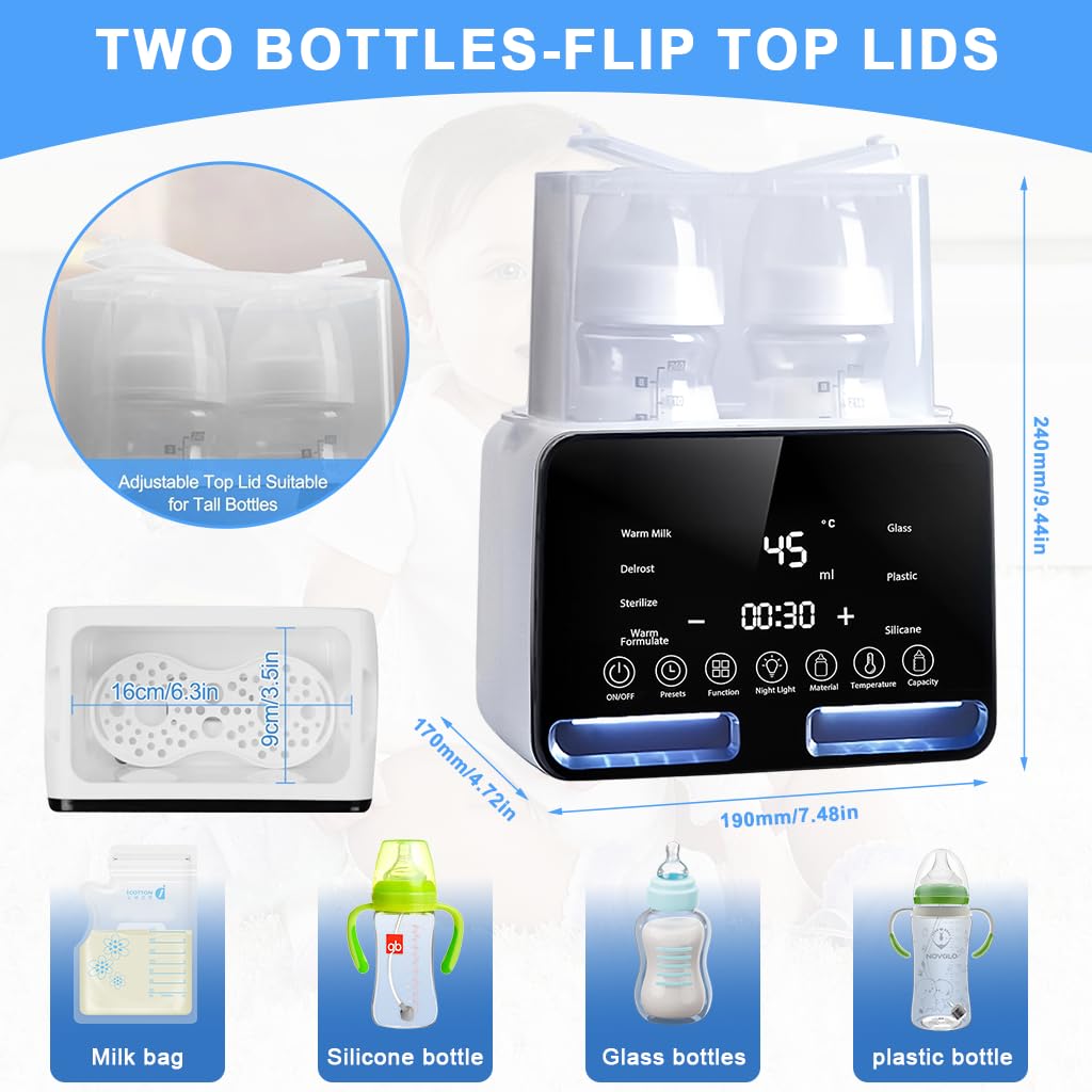 Supvox Baby Bottle Warmer with 48H Insulation and Smart 45° Constant Temperature | Defrost and Steam Disinfection
