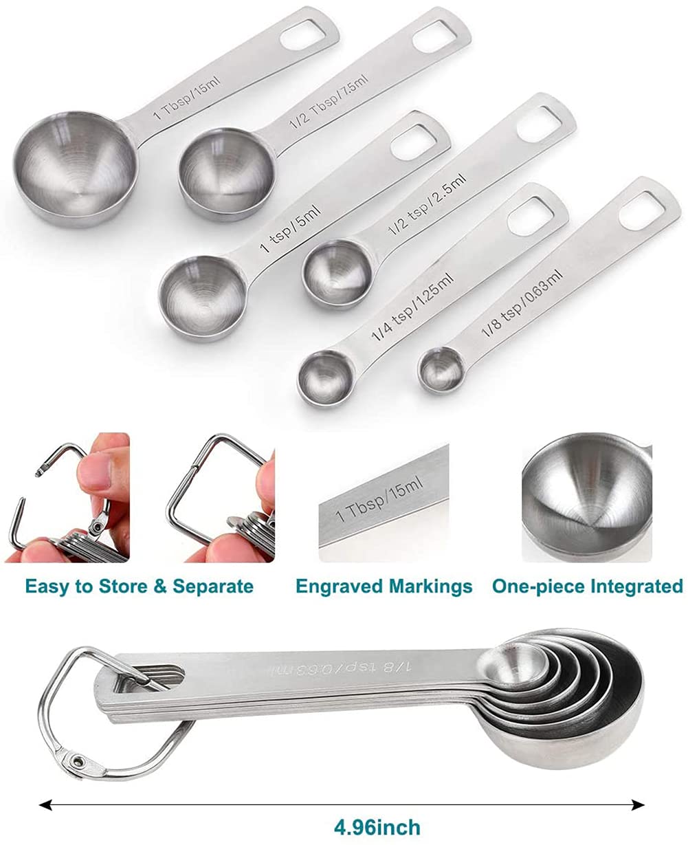 Supvox Eastern Eagle Stainless Steel Measuring Spoons Set of 6 Piece:1/8 tsp,1/4 tsp,1/2 tsp,1tsp,1/2 tbsp & 1 tbsp Dry and Liquid Ingredients, Kitchen Measuring Tools Set,for Dry or Liquid,Fits in Spice Jar