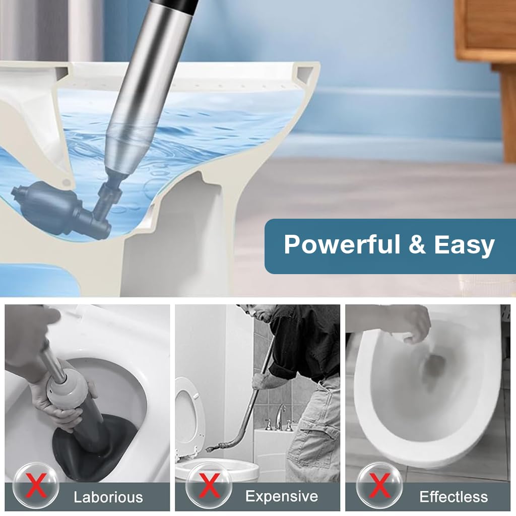 HASTHIP Toilet Plunger Drain Clog Remover Kit for Bathroom Cleaning with Hand Pump and Interchangeable Heads | Stainless Steel Unclogging Tool