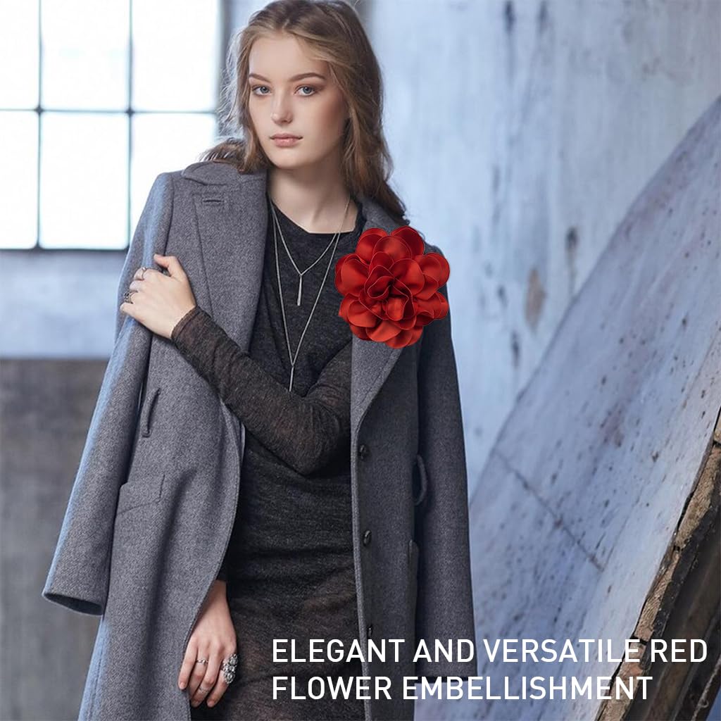 SANNIDHI Brooch Pin for Women featuring Large Red Satin Flower | Saree Dress Accessory