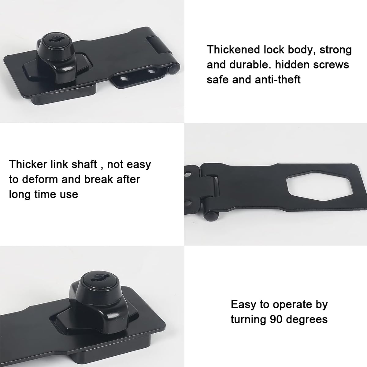 HASTHIP Door Lock Set for Drawers and Cupboards with Key Locking Hasp 80x32mm | Black Stainless Steel Security Latch