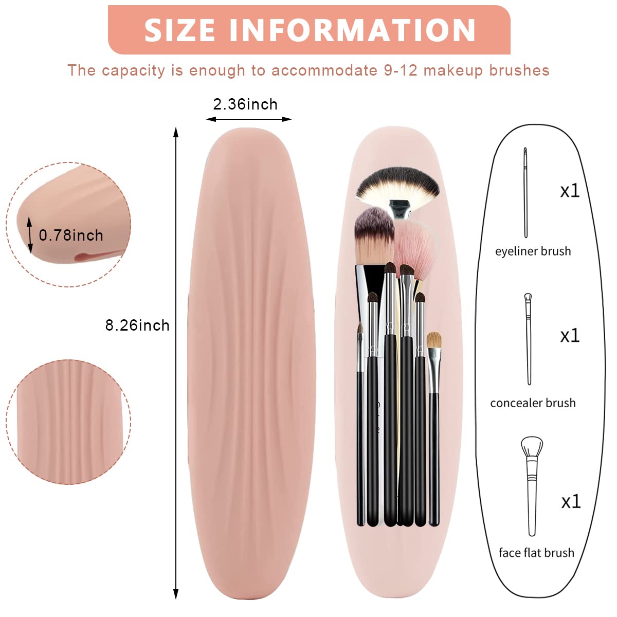 MAYCREATE® Makeup Brush Holder Travel Silicone Cosmetic Face Brushes Holder, Portable Soft and Sleek Makeup Brush Organizer Pouch Tools (Pink)