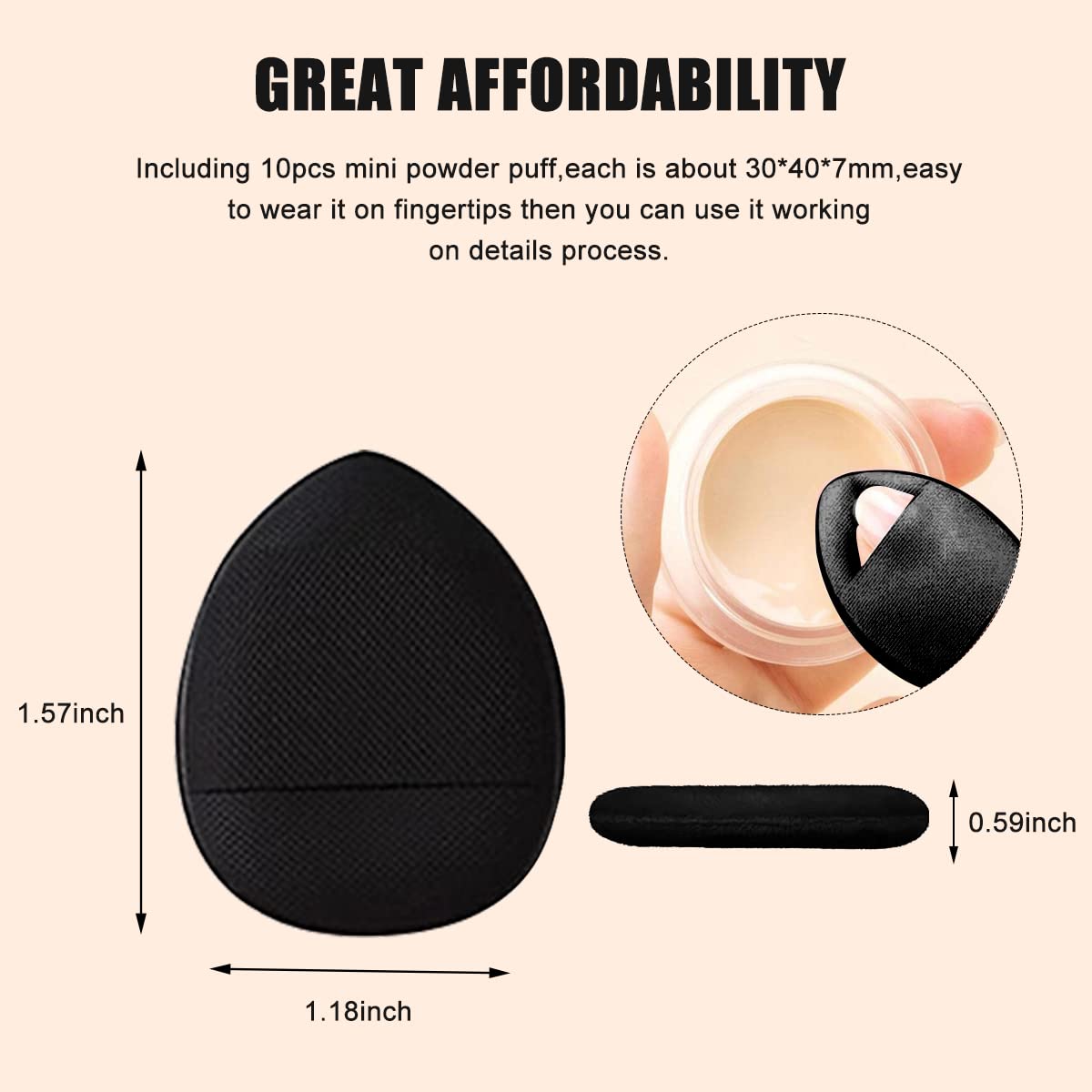 ZIBUYU Makeup Powder Puffs for Nose and Eye Area with Ultra Soft PU Sponge | 10pcs Mini Finger Puff Set