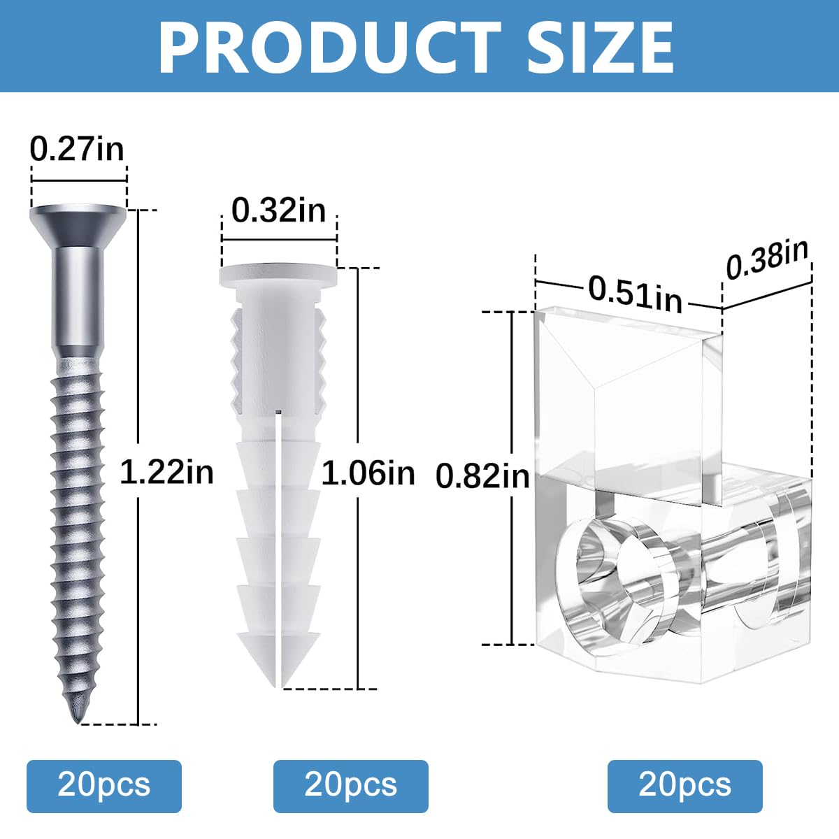 HASTHIP Mirror Holder Clips Kit for Wall Mounting with Screw Fixed Design Clear Plastic 20 Pack