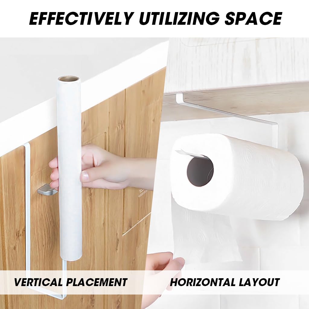 ZIBUYU Tissue Paper Holder for Kitchen with No Drilling Over Cabinet Design 26×10.5 cm | White Metal 2pcs