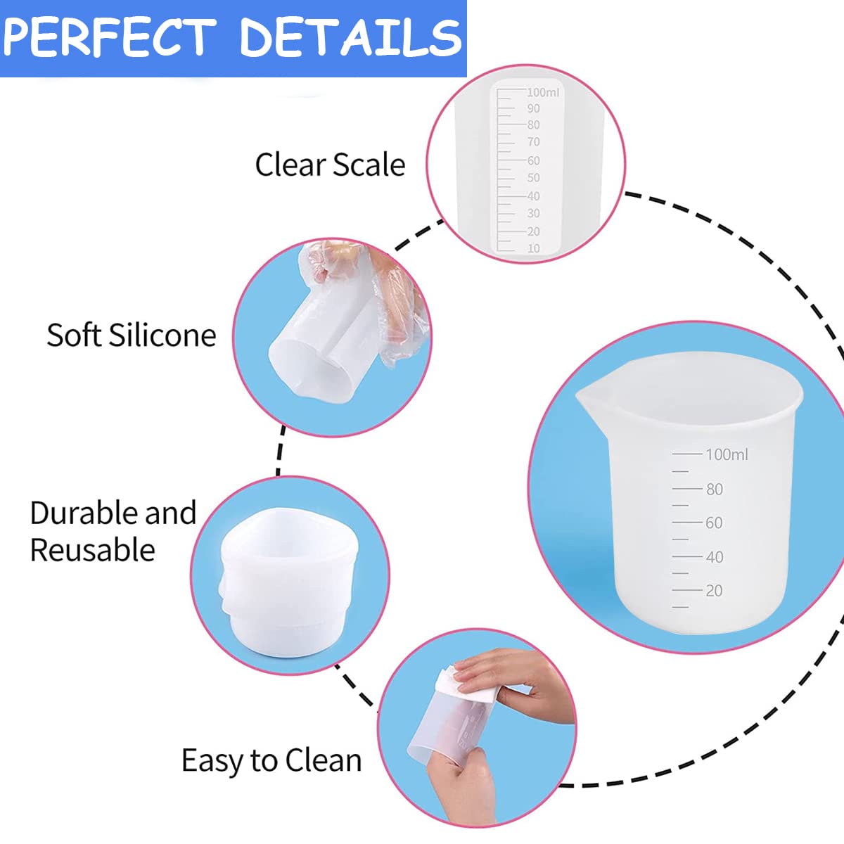 HASTHIP Silicone Resin Measuring Cups Kit for DIY Jewelry Making with 36pcs Tools | Heat Resistant Silicone Cups and Easy Pour Spout