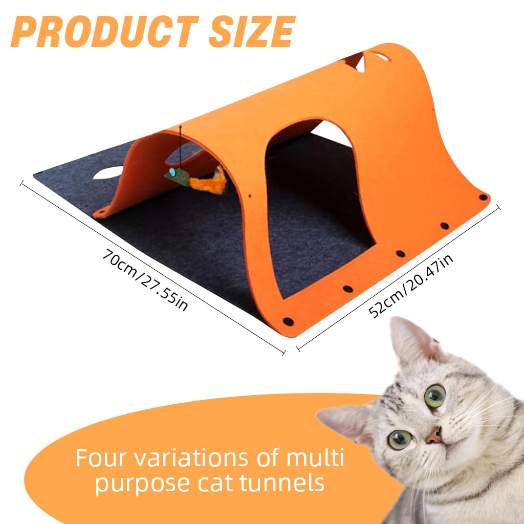Qpets Felt Cat Tunnel for Play and Hiding with Transformable Felt House 52x70cm | Set of 2