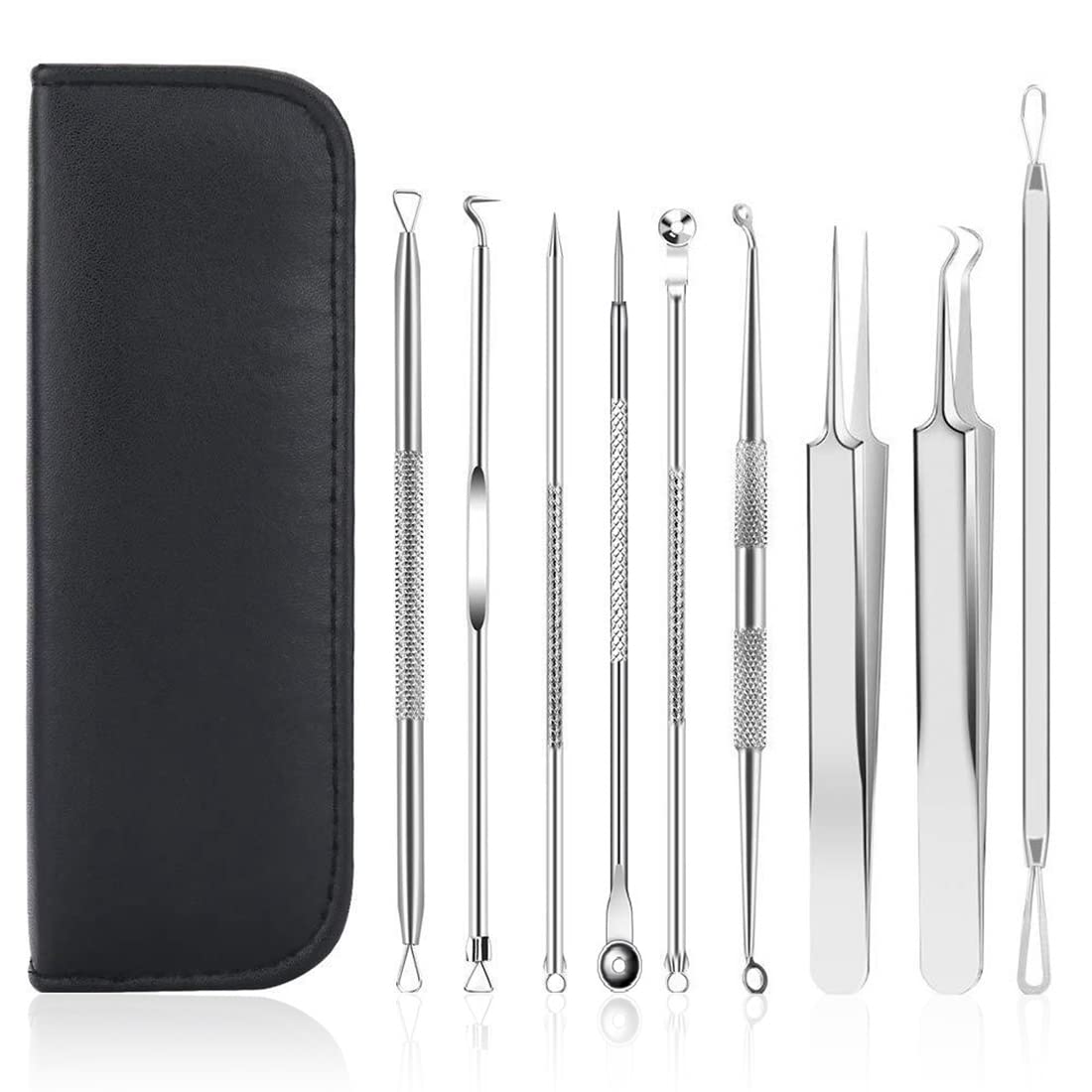 MAYCREATE® 9PCS Blackhead Remover Tools Stainless Steel Blackhead Pimple Blemish Extractor/Remover Tool with Tweezers, Professional Acne Remove Tools