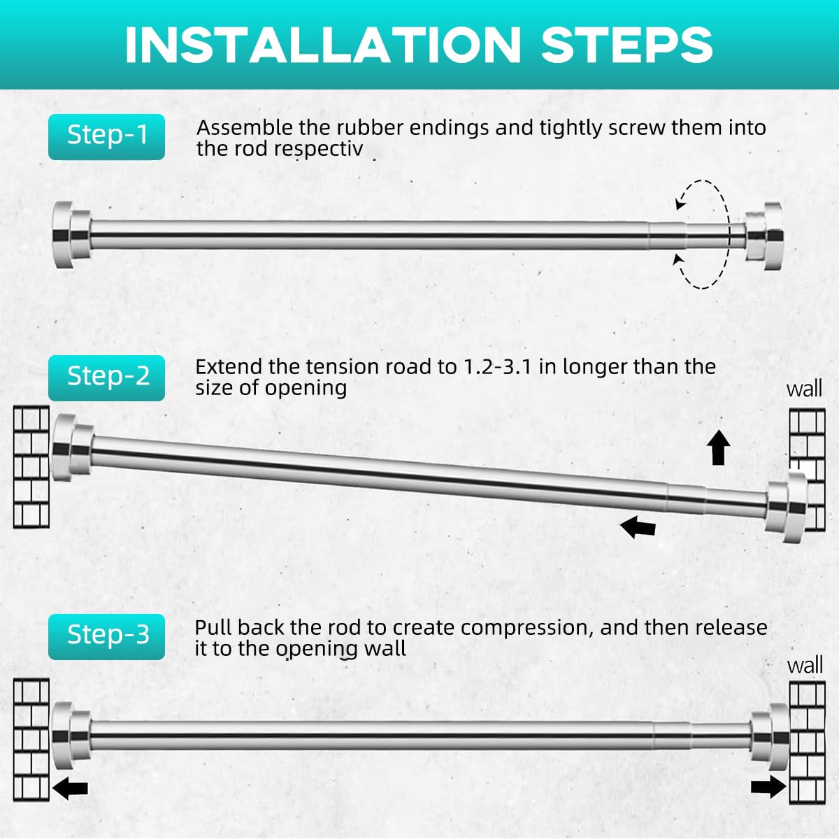 Supvox Retractable Curtain Rod 125–220 cm for Shower or Door with No Drill Setup | Modern Home Decor