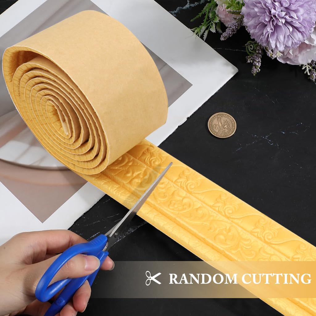 HASTHIP Peel Stick 3D Foam Molding Trim for Walls featuring Self Adhesive Golden Strips 2.3m x 7.8cm | Waterproof Gold 3 Pcs