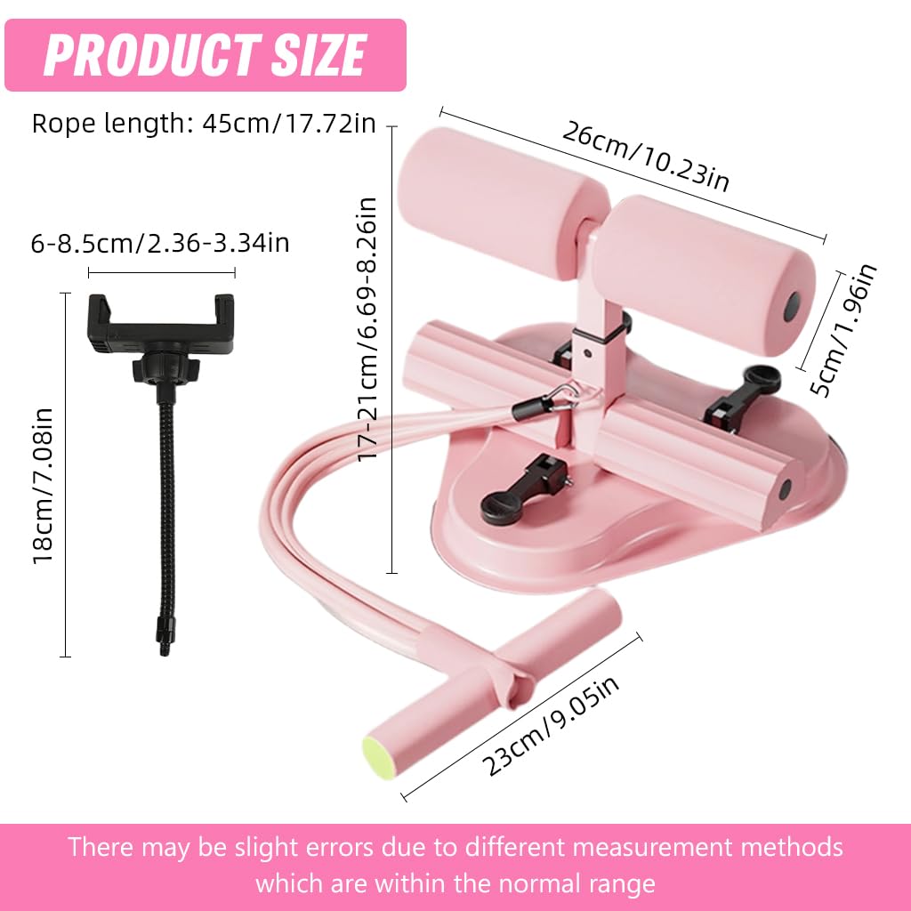 Proberos Sit Up Bar for Home Abs Workout with 3 Tube Resistance and Dual Suction Cups | Adjustable Height Pink
