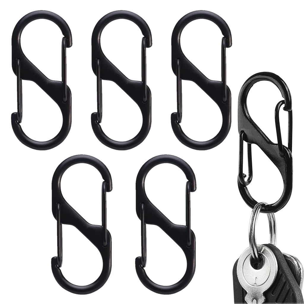 PROBEROS Dual Hook S Carabiners for Camping and Organizing with Quick Release Design | 5 Pcs Zinc Alloy Black