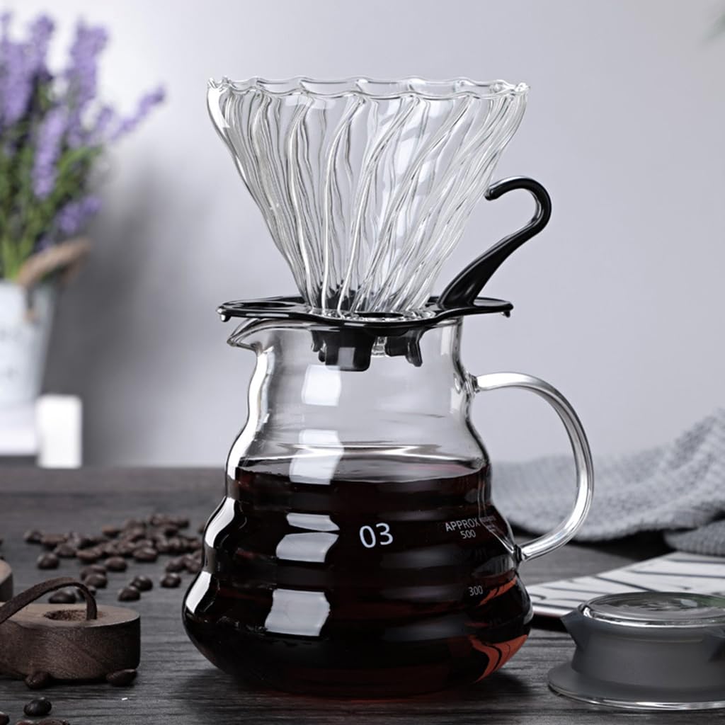 Supvox V60 Glass Coffee Dripper for 3–4 Cups with Handle and Base | Borosilicate Cone Design