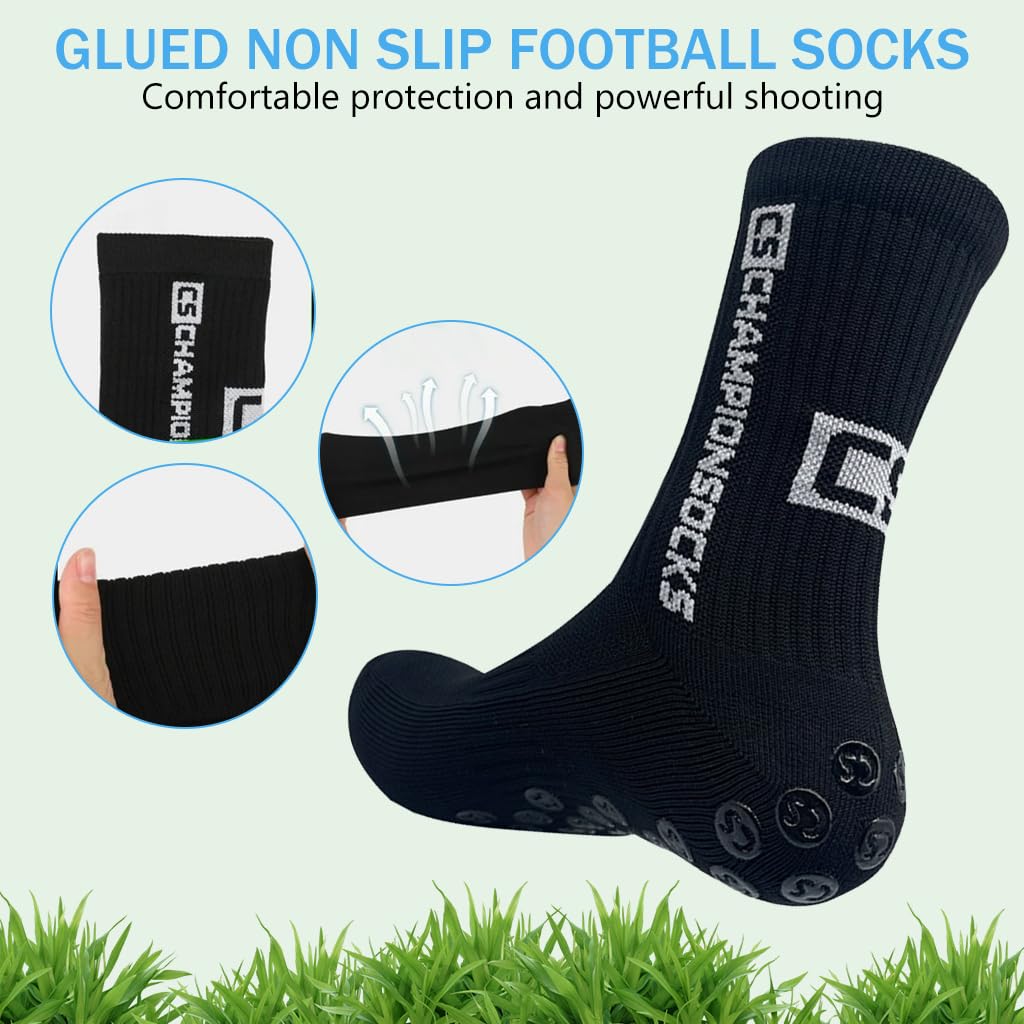 PROBEROS Football Socks for Adults and Youth featuring Silicone Grip Dots | Black
