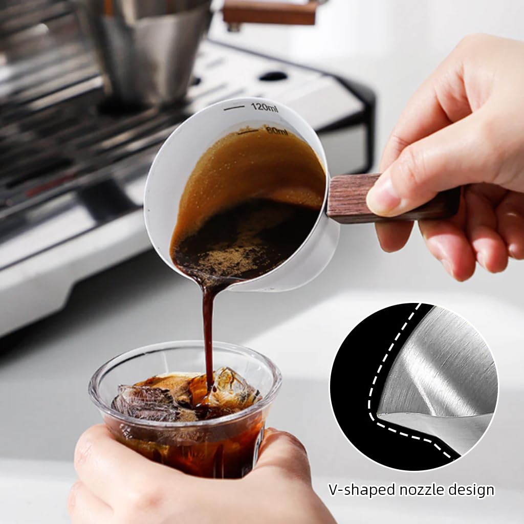Supvox Espresso Coffee Cup 120ml for Kitchen Use with Wooden Handle and V Nozzle Design