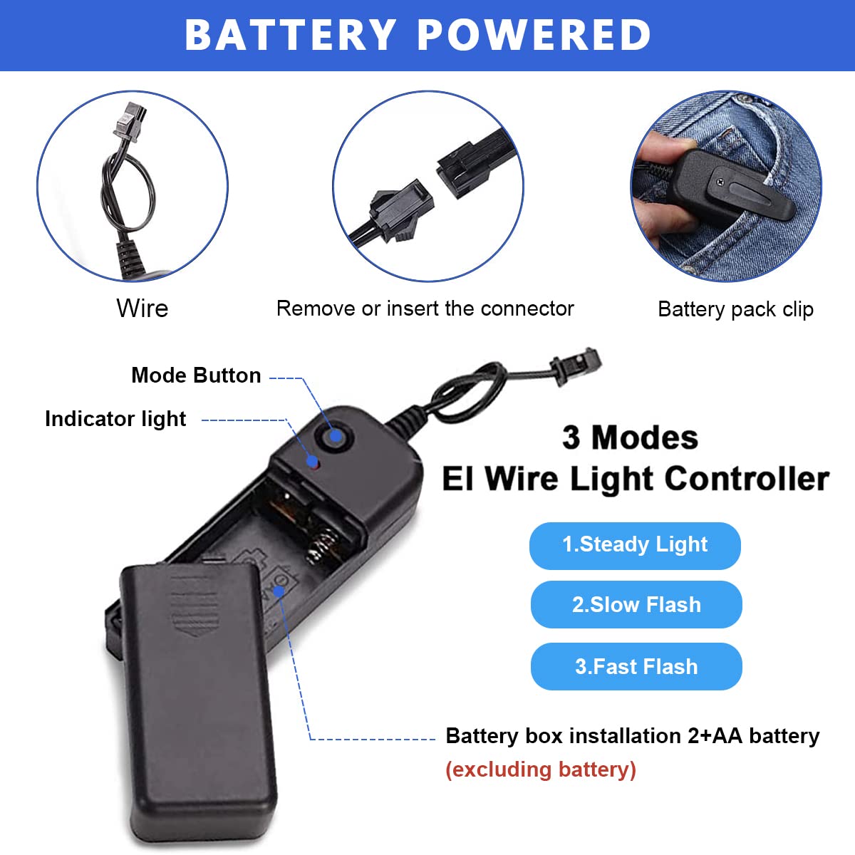 ELEPHANTBOAT LED Halloween Mask for Cosplay and Parties featuring 3 Light Modes 19×22cm | Blue Neon Glow Eyes for Adults and Kids