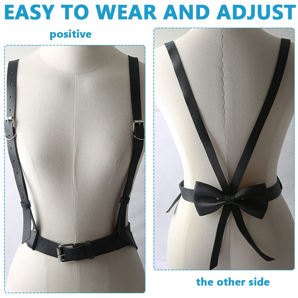 PALAY® Body Harness Waist Belt for Women Bow Tie Leather High Waist Black Belts for Women Dresses, Adjustable Ladies Punk Underbust Chest Belt for Shirt Blouse Dress