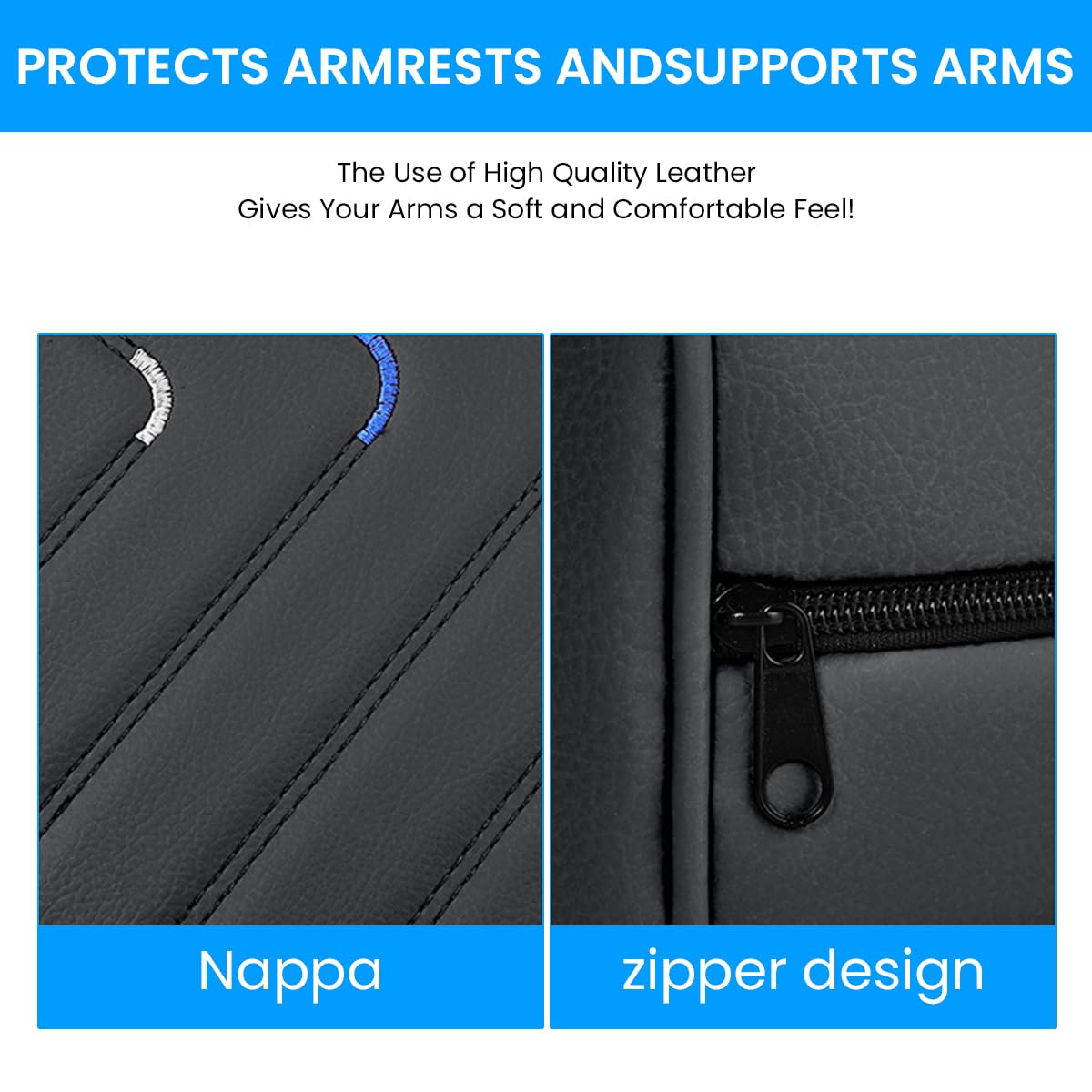 STHIRA Memory Foam Car Armrest Cushion for Enhanced Comfort with Tissue Box & Side Pocket | 33×8×22 cm PU Leather Universal Fit