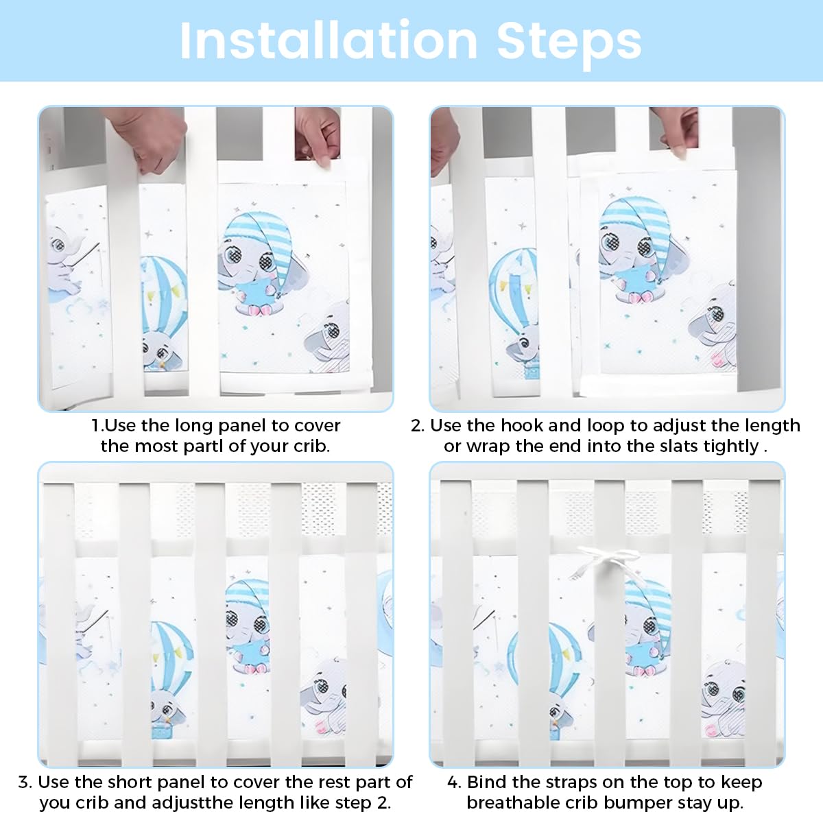 SNOWIE SOFT Crib Liner for Safe Baby Sleep featuring Breathable Mesh and 160x30 cm Fit | Soft Protective Fence Guard