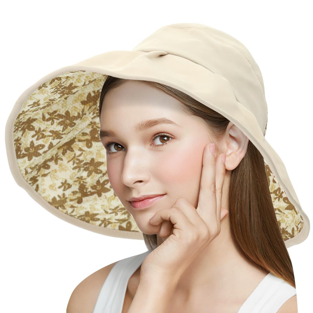 SANNIDHI Sun Hat for Women with 360° Wide Brim Protection for Beach and Outdoor Travel Beige