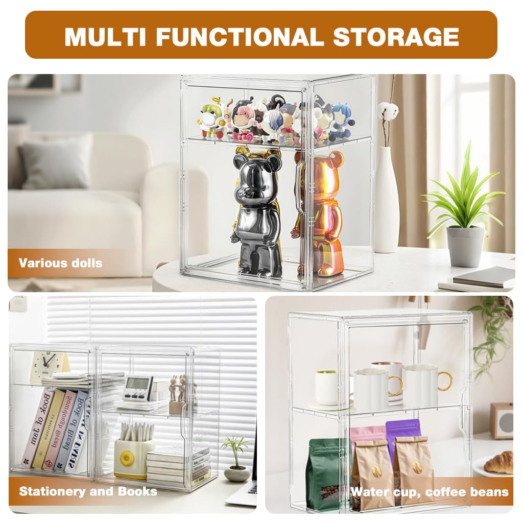 HASTHIP PET Display Box for 4'' Collectible Figures with Double Layer Closet and Door | Clear Sealed 27x14x36cm Stand for Desk or Wall