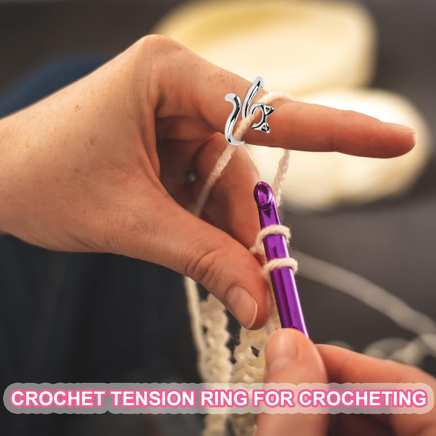 HASTHIP Crochet Rings for Tension with Adjustable Cat Ear Design 3pcs 2.1×1.4 cm | Gifts for Knitters