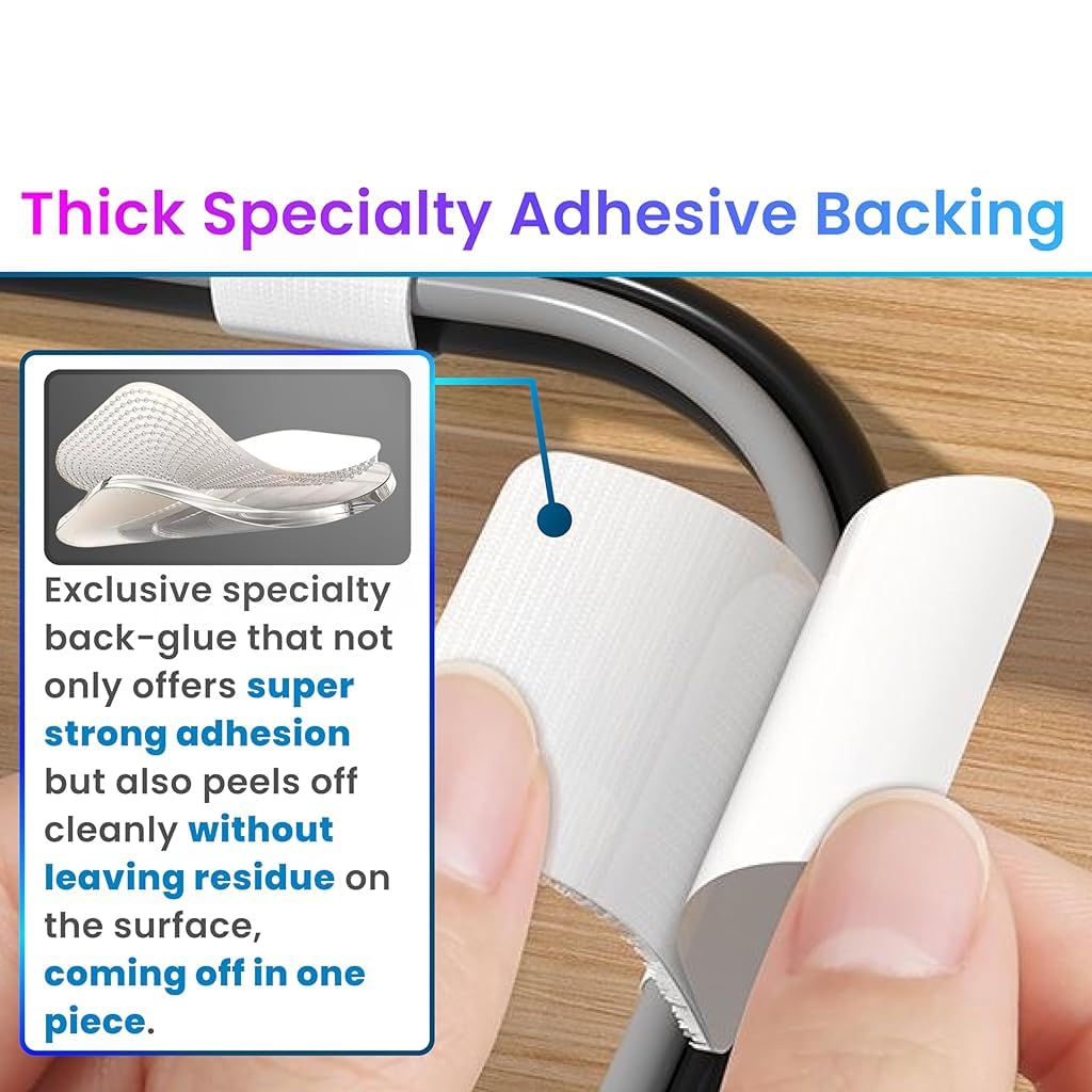 Serplex Cable Ties for Desk and Home Use featuring Self Adhesive Hook and Loop Design | 40 Pcs