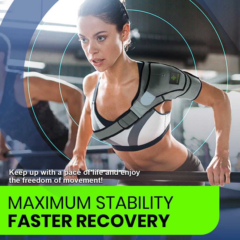 HANNEA Shoulder Brace for Pain Relief with Adjustable Velcro Straps 17.7 in Fit | 3 PCS