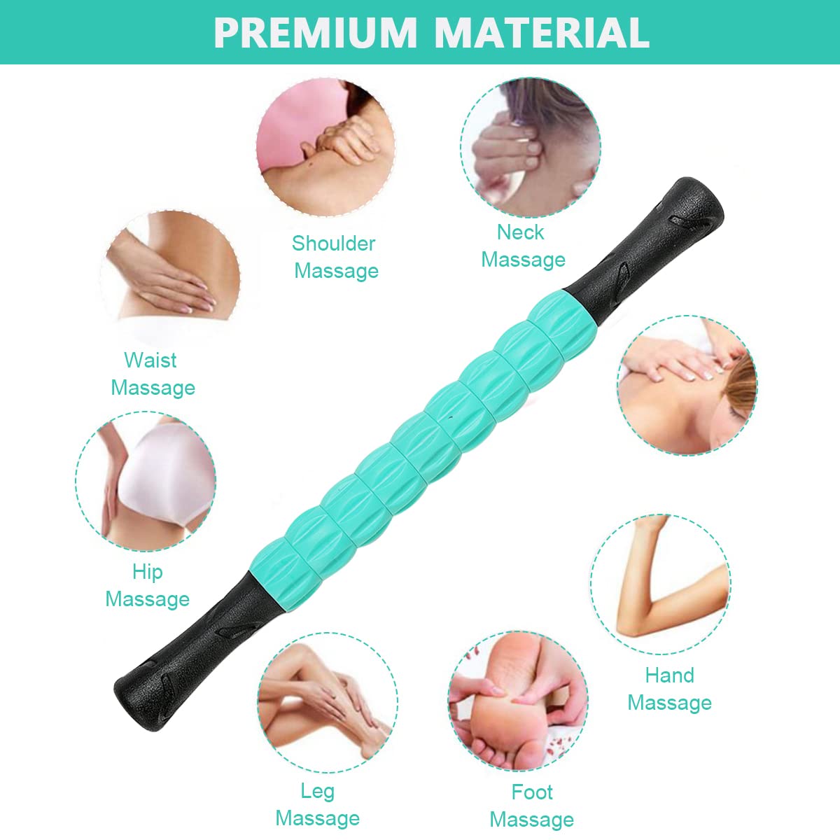 ELEPHANTBOAT Muscle Roller Massage Stick for Full Body Relief with 9 Section Design | 43cm Green PP PVC