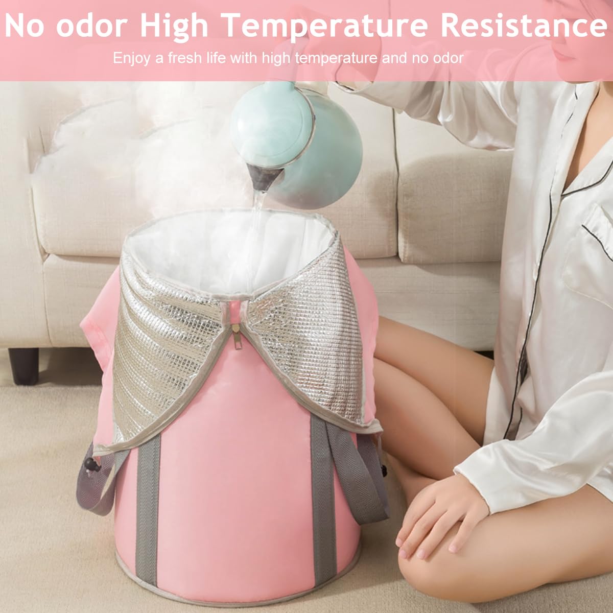 HANNEA Collapsible Foot Soaking Bath Basin for Travel and Home Use featuring Overknee Design | Foldable Insulated Pink Spa Tub