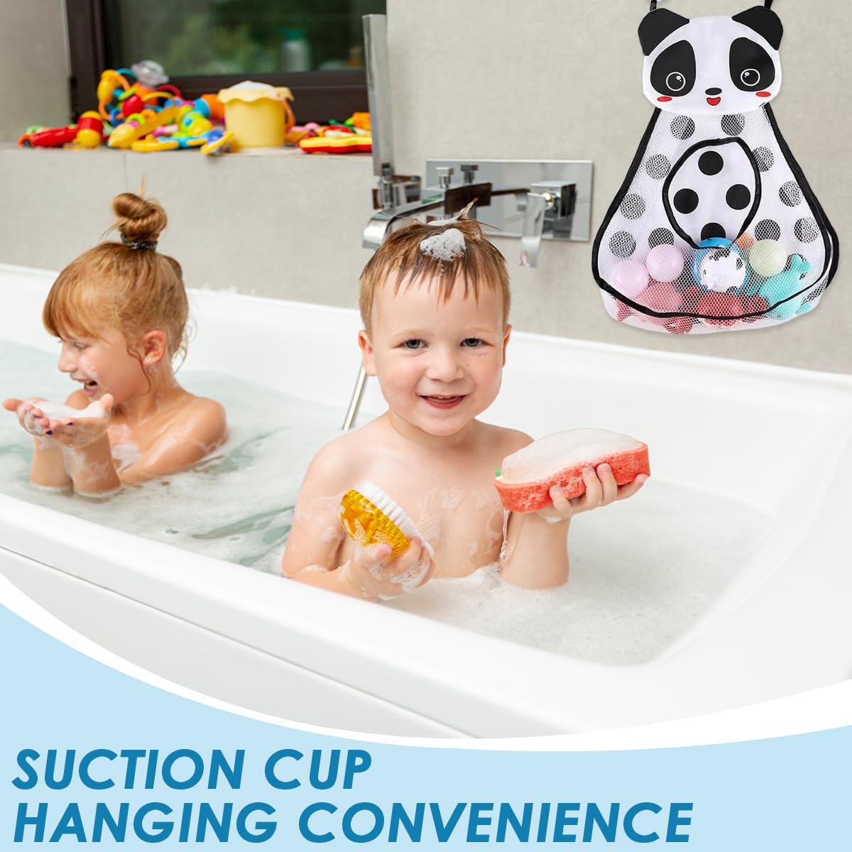 SNOWIE SOFT Baby Bath Storage Bag for Bathtub Toys with 2 Suction Cups | Mesh Organizer for Kids