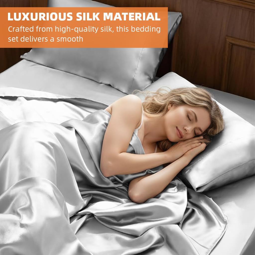 HASTHIP Satin Bedsheet King Size with 2 Pillow Covers featuring 450TC Fabric 270cm x 246cm Grey