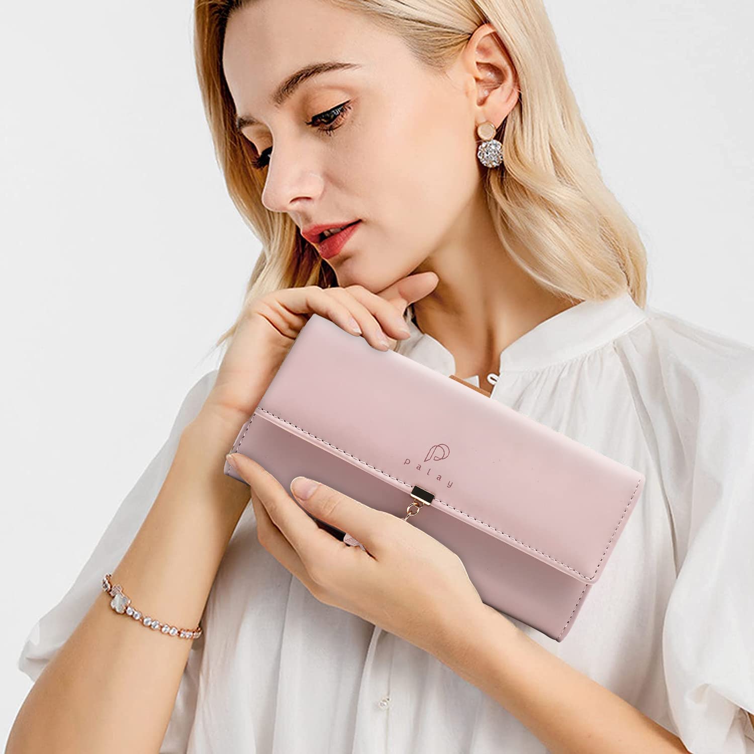 PALAY Womens PU Leather Long Wallet with Leaf Pendant and Zipper Coin Purse 7.48x3.7x0.82 in