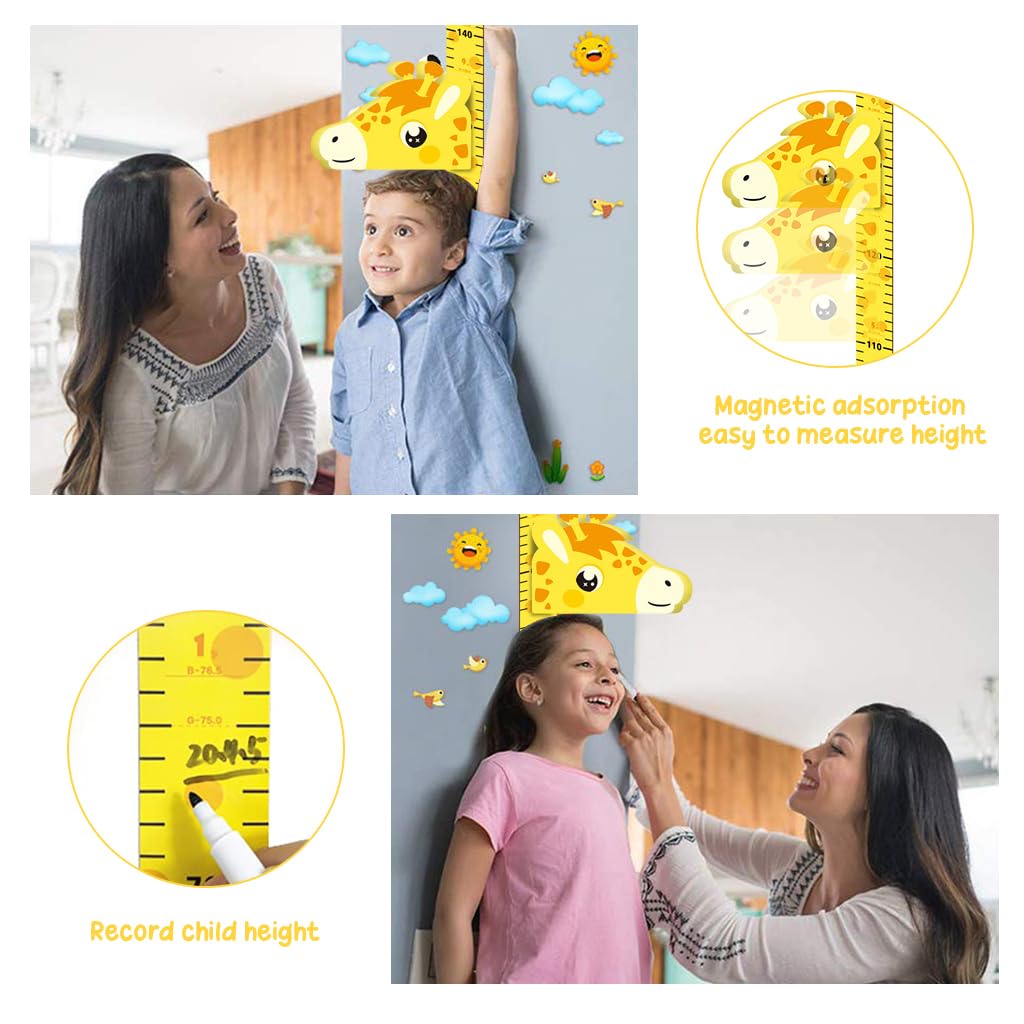 PATPAT® Height Growth Chart for Kids Room 70-180cm Ruler with Magnetic Cartoon Giraffe Marker Decor 2PCS