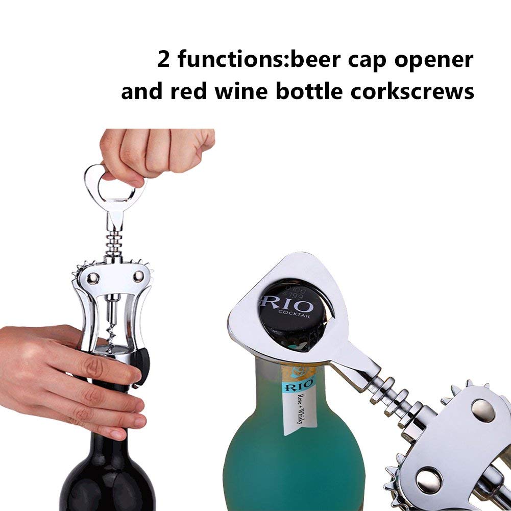 HASTHIP® Multifunctional Wing Corkscrew Wine Bottle Opener for All Cork Stoppered and Beer Cap Bottles Luxury Waiter Corkscrew with Stopper Set