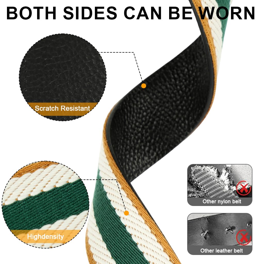 GUSTAVE Reversible Belt for Men featuring Alloy Buckle and 120cm Adjustable Length | Dual Sided PU Leather and Striped Design