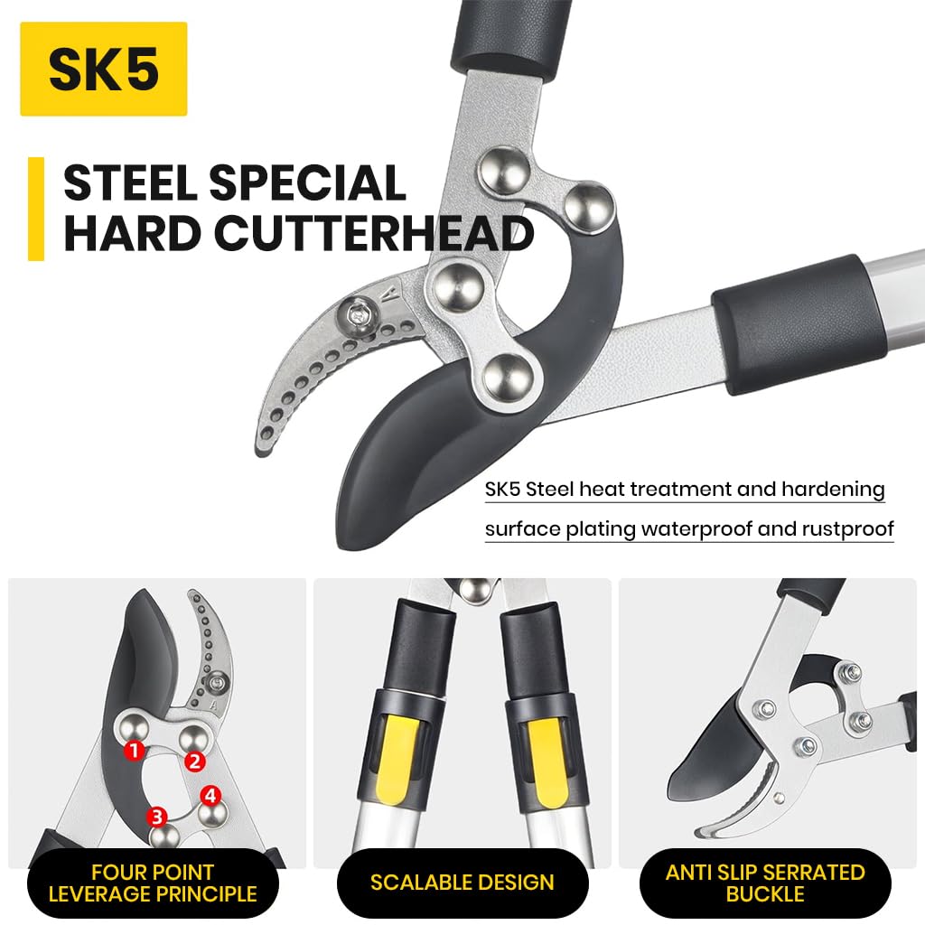 HASTHIP Telescopic Aluminum Loppers for Tree Trimming with SK5 Steel Blade and 28–41 in Extendable Handle