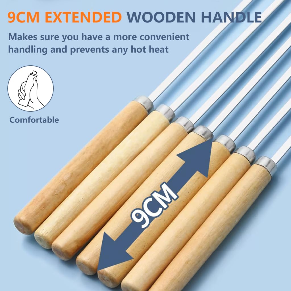 HASTHIP BBQ Skewers 25 pcs for Grilling with 12.9 in Flat Arrow Tips and 9 cm Wooden Handles | Stainless Steel Set with Storage Tube