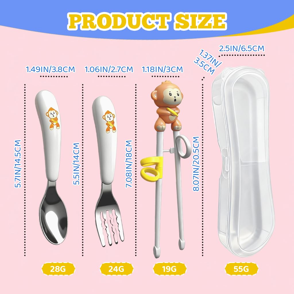 SNOWIE SOFT Kids Utensils Set for Self Feeding with 3Pcs Spoon Fork and Hinged Chopsticks | Yellow