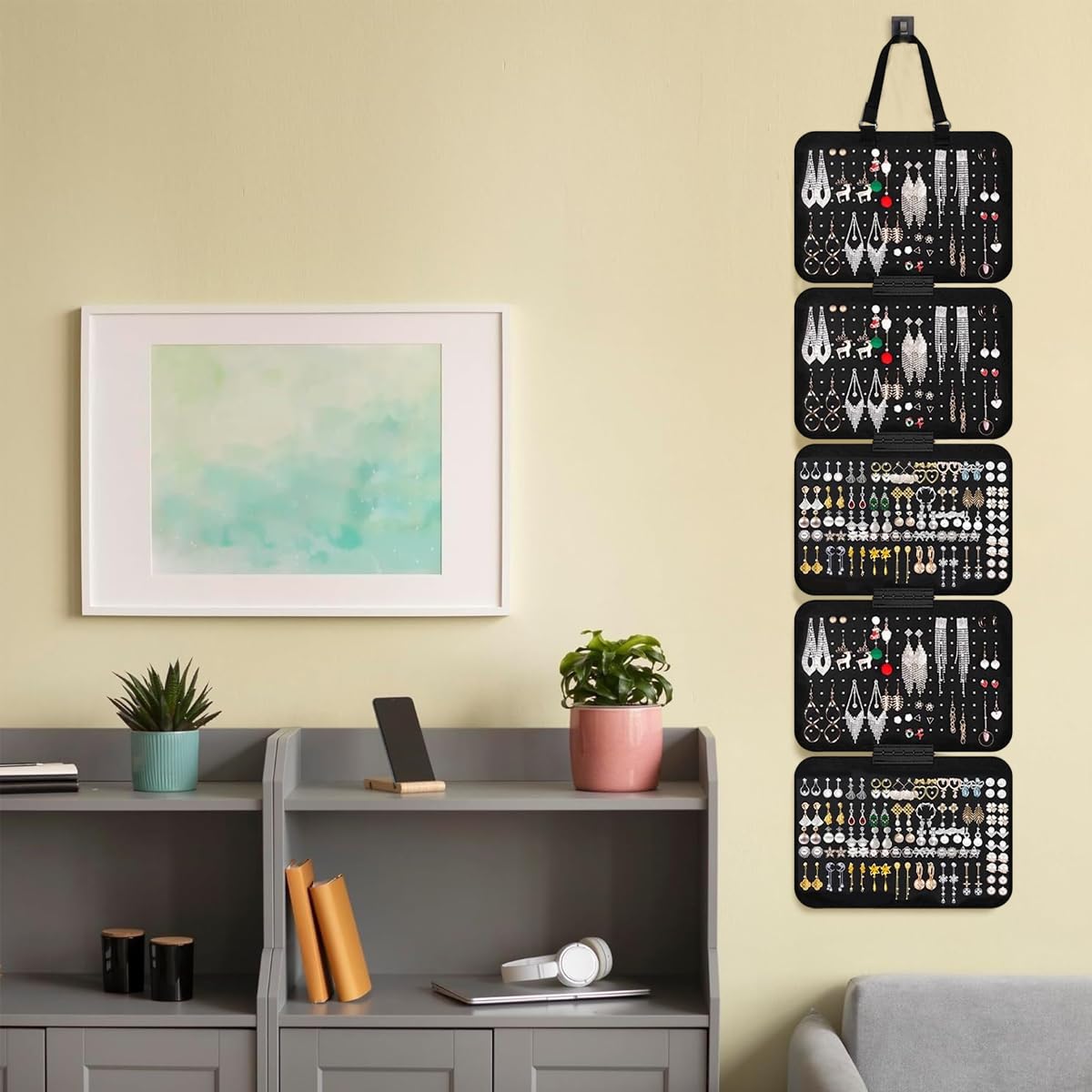 HASTHIP Earring Organizer for Storage and Display with 5 Detachable Boards and 850 Holes | Black Felt Wall Mount Holder