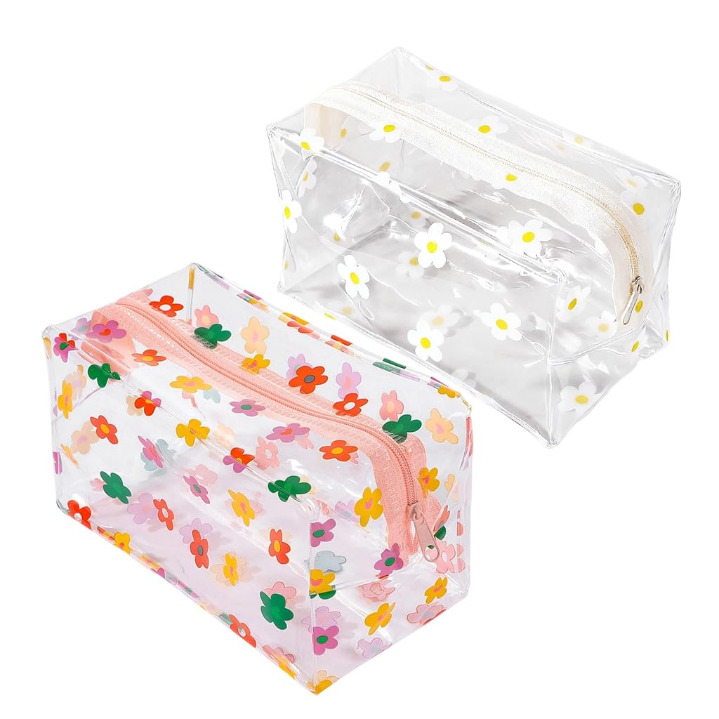 MAYCREATE Waterproof Zipper Pouch Bags for Travel and Daily Use with Floral Prints 18x9x9cm