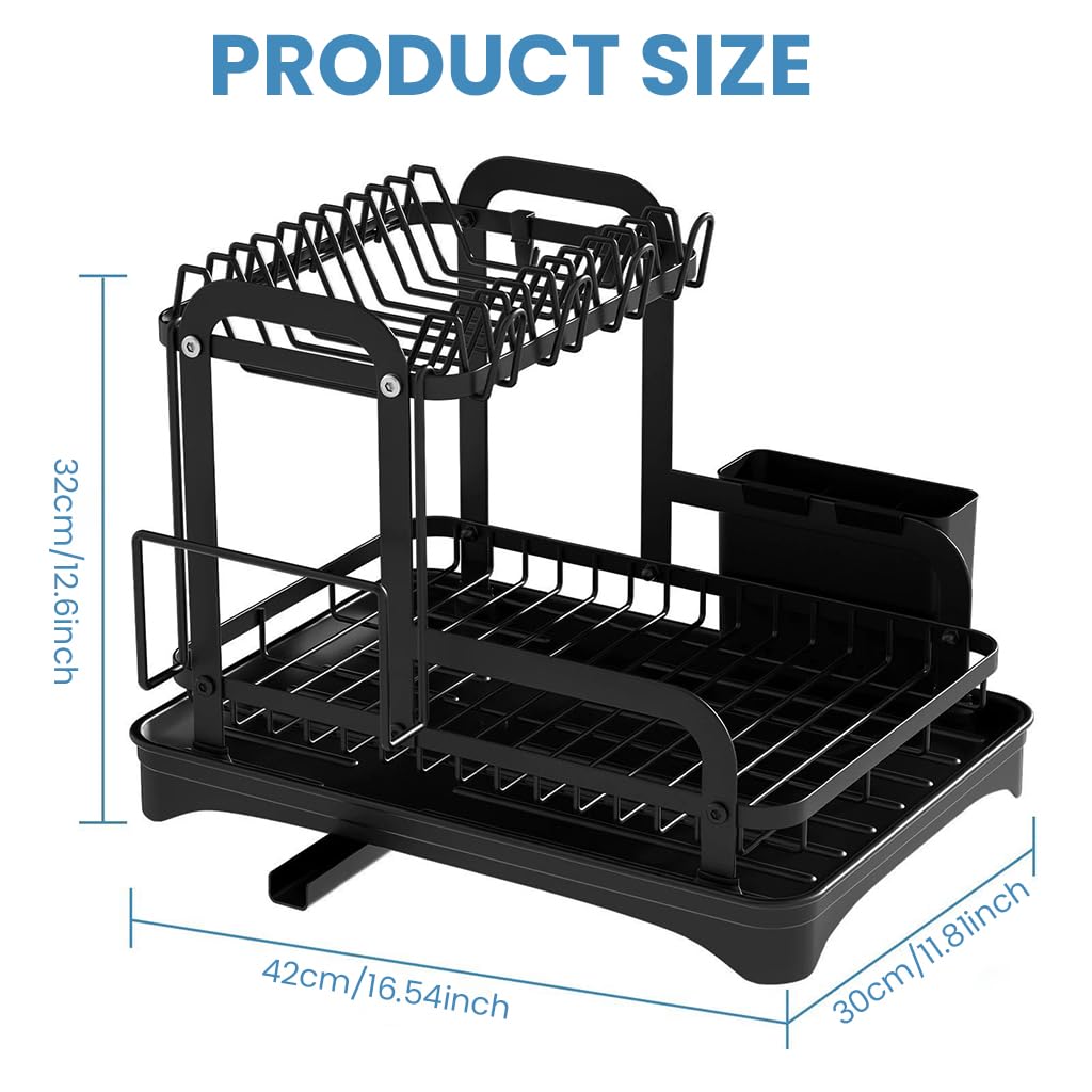 HASTHIP Kitchen Utensil Drying Rack with Double Layer Storage and Drain Pipe | 42x30x32cm Metal Organizer
