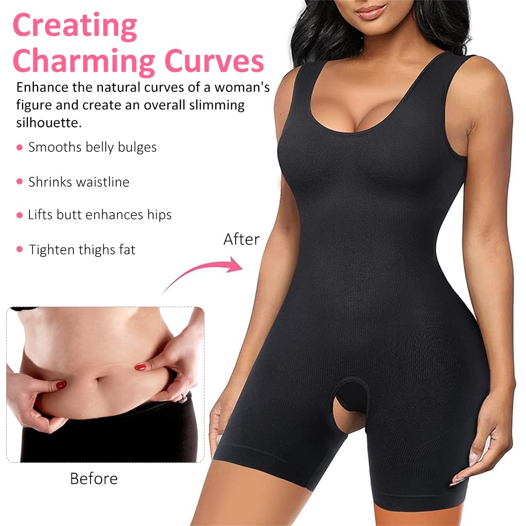 HANNEA® Women Waist Trainer Bodysuit Tops Slim Tummy Control Full Body Shapewear for Scoop Neck Tank Tops Bodysuits Corset, L-XL