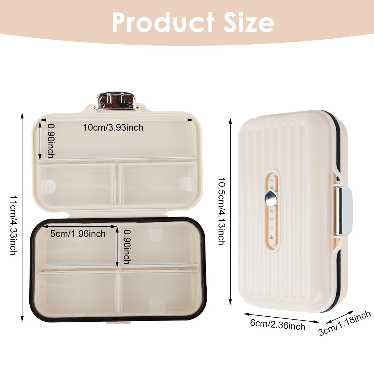 HANNEA Travel Pill Organizer Box for Weekly Medication with 7 Compartments and Sliding Date Marker | BPA-Free PP Portable Case 11.5 x 7.3 x 3.4cm