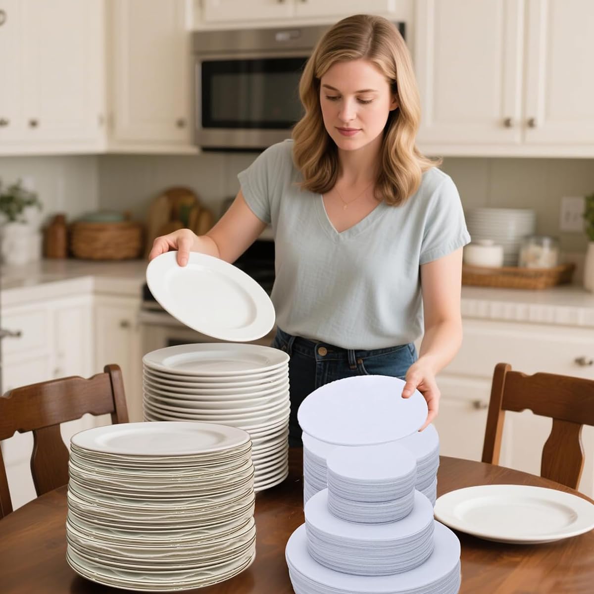 Supvox Plate Dividers for Dish Storage and Transport, 36 Pcs with Anti Scratch Felt Pads | 5 7.5 10.5 in Round White Protectors