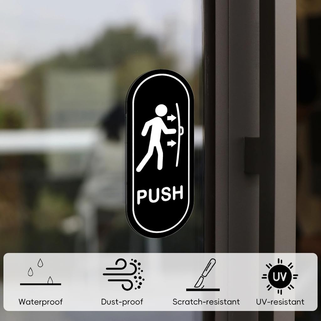 OFIFO Push Pull Signs for Glass Doors featuring Vertical Self-Adhesive Vinyl Stickers | Black White Design