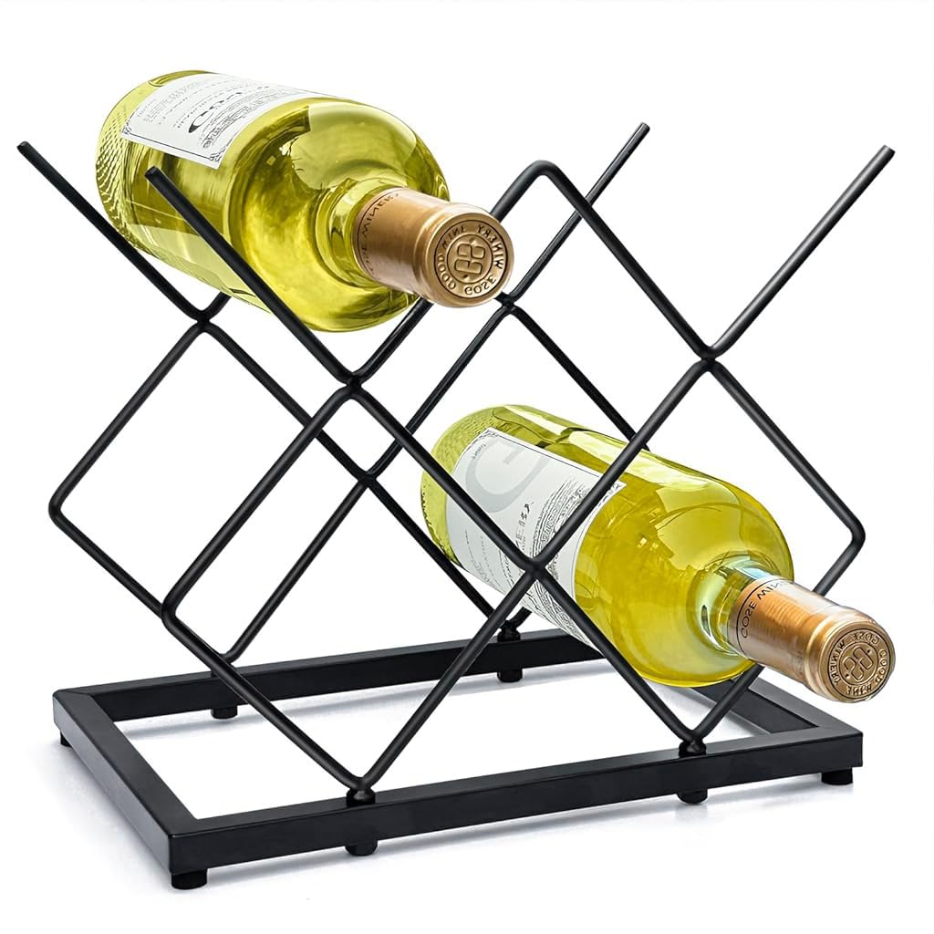 Supvox® 5-Bottle Wine Rack, Small Wine Racks Countertop, Metal Wine Bottle Holder for Home Kitchen Bar, Tabletop Wine Rack for Cabinet, Pantry, Wine Bottle Storage (Modern Black)