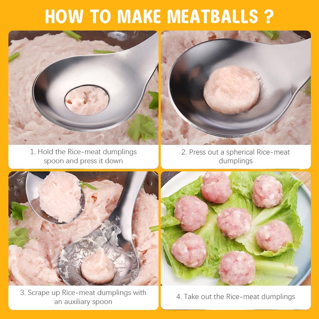 Supvox Meatball Maker Spoon Set for Uniform Meatballs with Hollow-Out Scoop | 2Pcs 304 Stainless Steel Kitchen Tool