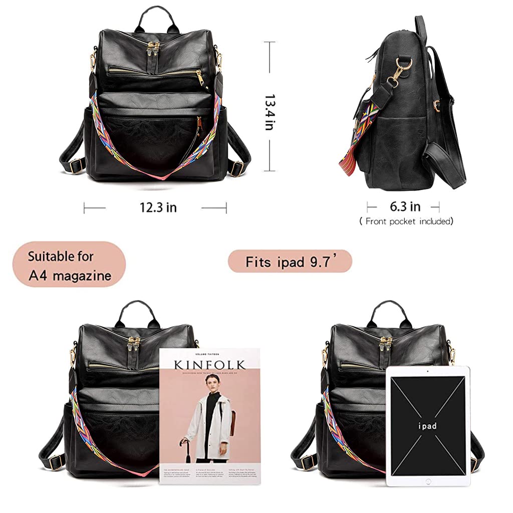 PALAY Vintage Soft PU Leather Backpack for Travel with 12.3×13.4×6.3 in Capacity | Black