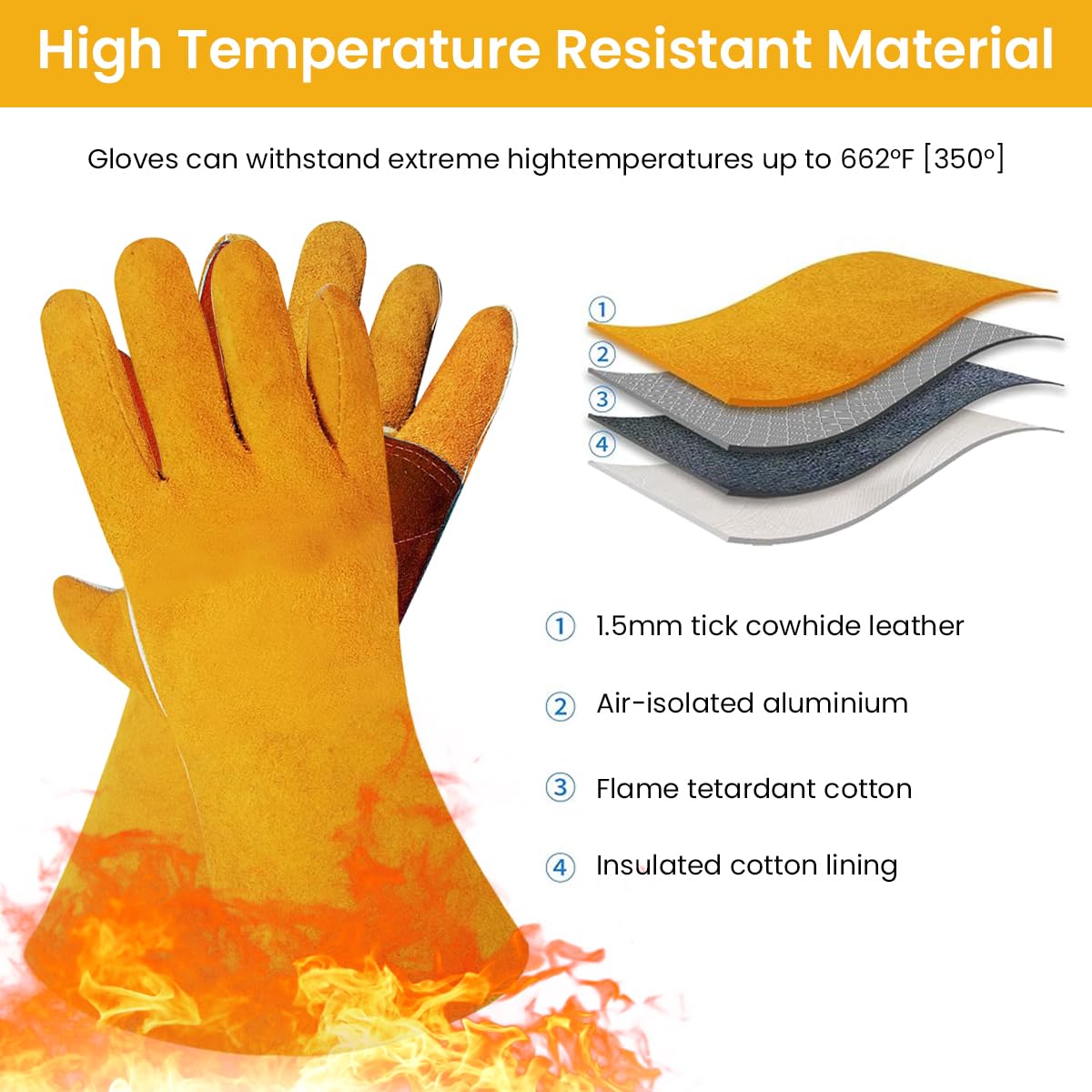 Serplex Welding Gloves for Heavy Tasks featuring 15.7 in Extended Arm Protection & Textured Grip